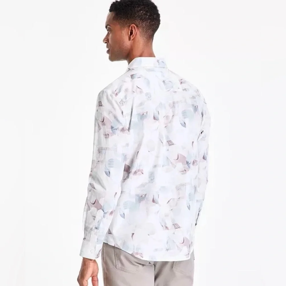 Men’s NWT ALFANI Regular-Fit Abstract Light Wave Print Button Down Shirt, Sz XL - Picture 3 of 8